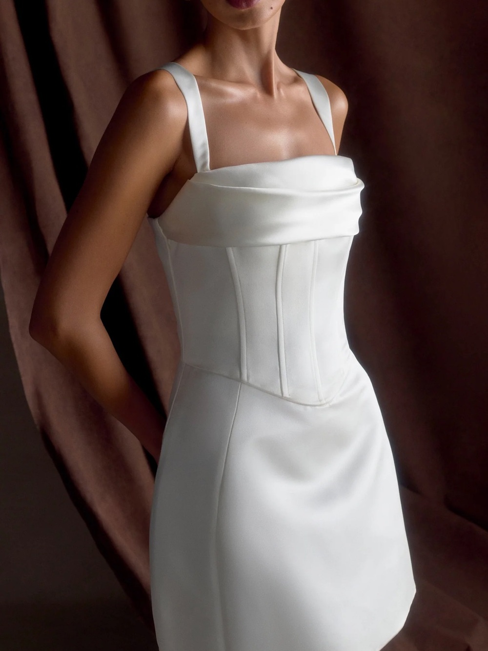 Meshki Ivory Satin Corset Mini Dress